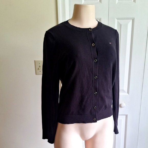 SOLD!Tommy Hilfiger 100% Cotton Black Button-Up Cardigan Size Medium - Picture 2 of 8